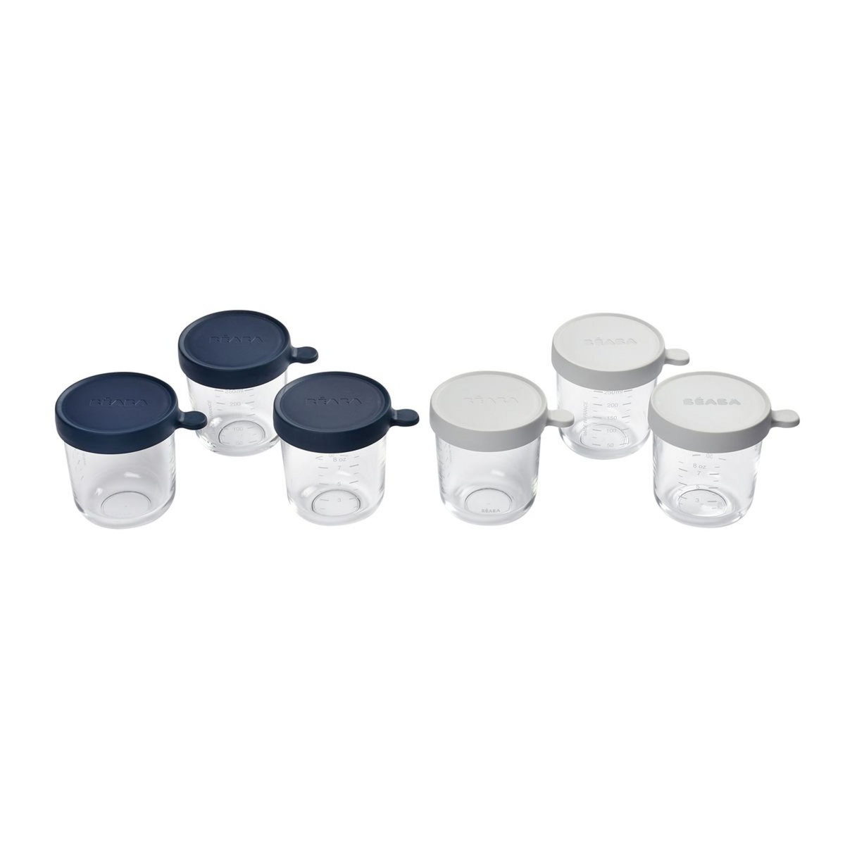 BEABA Pack 6 portions verre ( 250 ml dark blue  / 250 ml light miste)