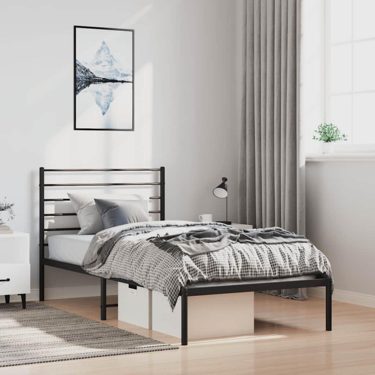VIDAXL Cadre de lit metal sans matelas avec tete de lit noir 100x190cm