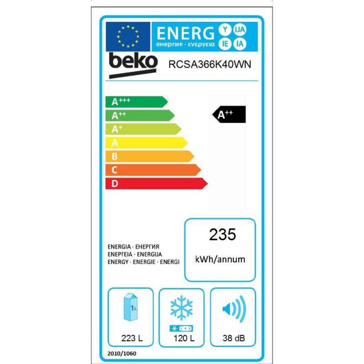 Beko Réfrigérateur combiné 60cm 343l - rcse366k40w