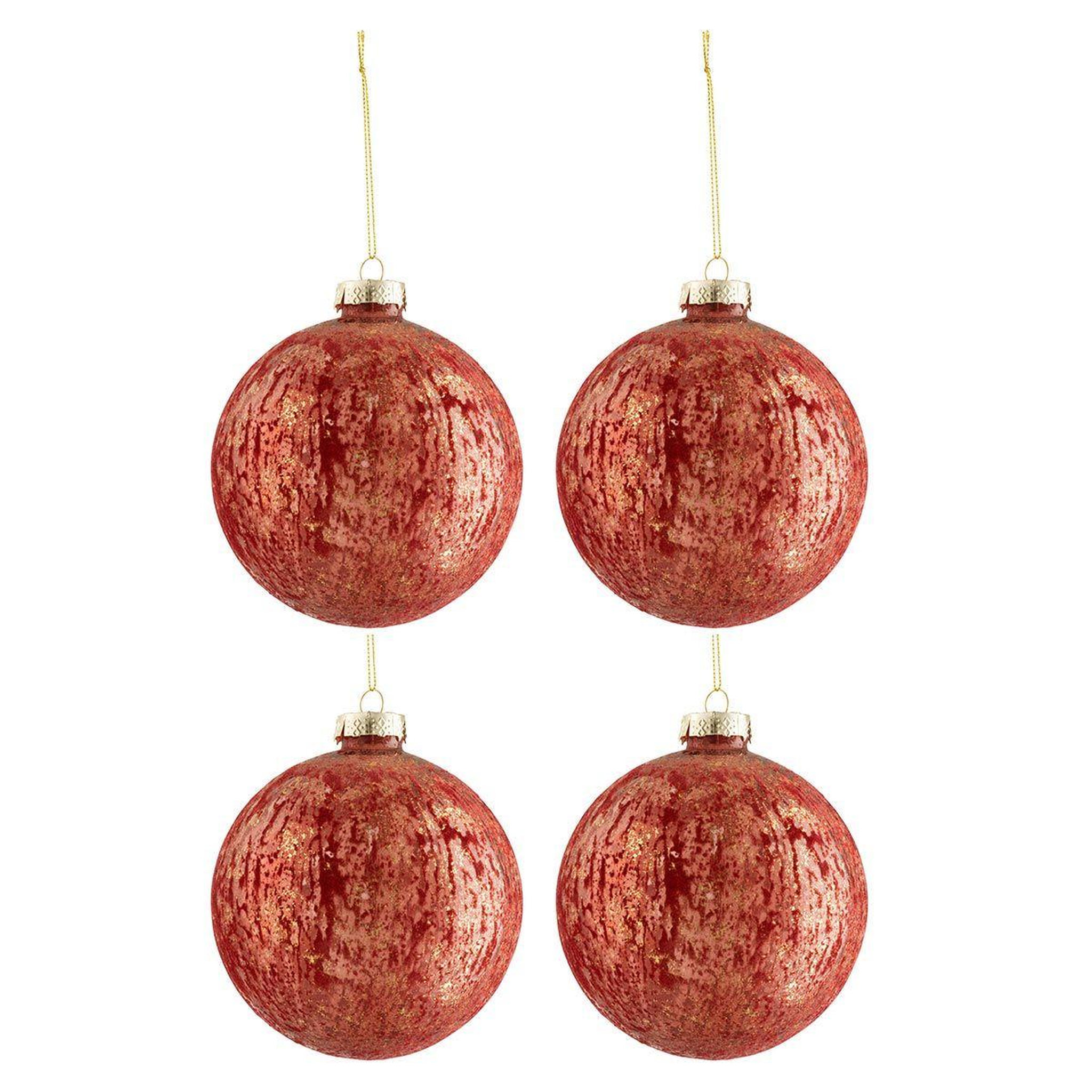 Voir la diapositive 1 : J-LINE Lot de 4 boules de noël  velours antique  12cm bordeaux