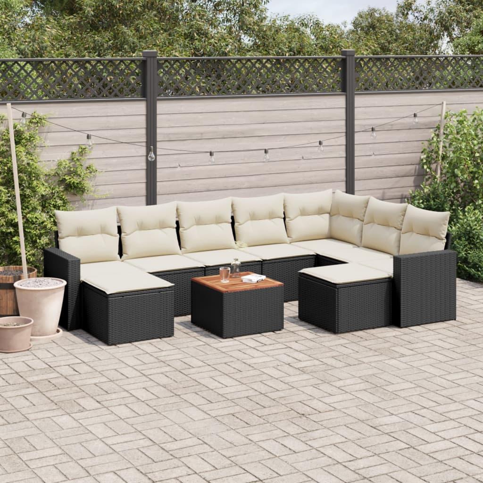 VIDAXL Salon de jardin 10 pcs avec coussins noir resine tressee
