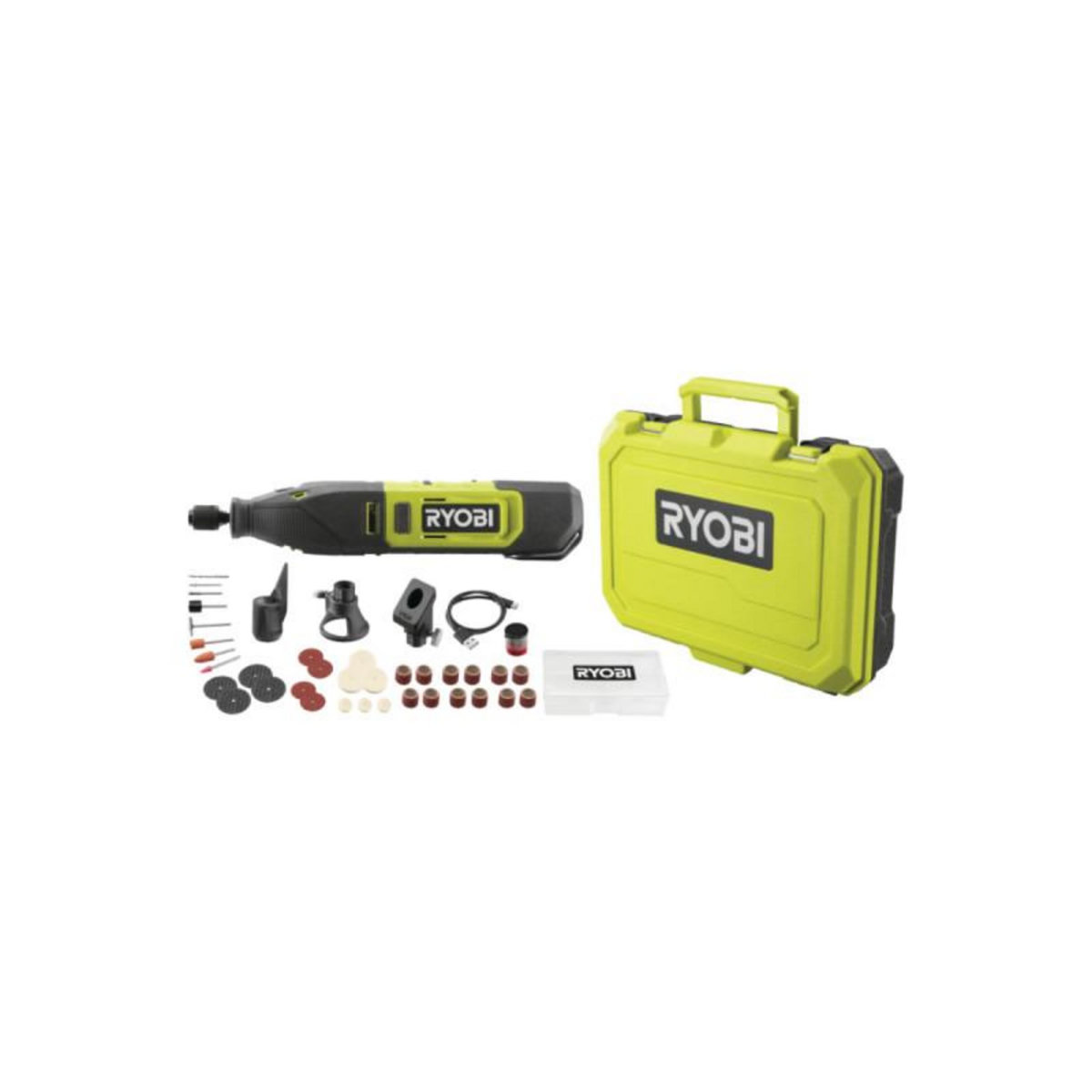 Ryobi Mini-outil multifonction RYOBI RRT12-120BA3/35 - 12V - 1 Batterie 2.0Ah - 1 Câble USB C - 35 Access