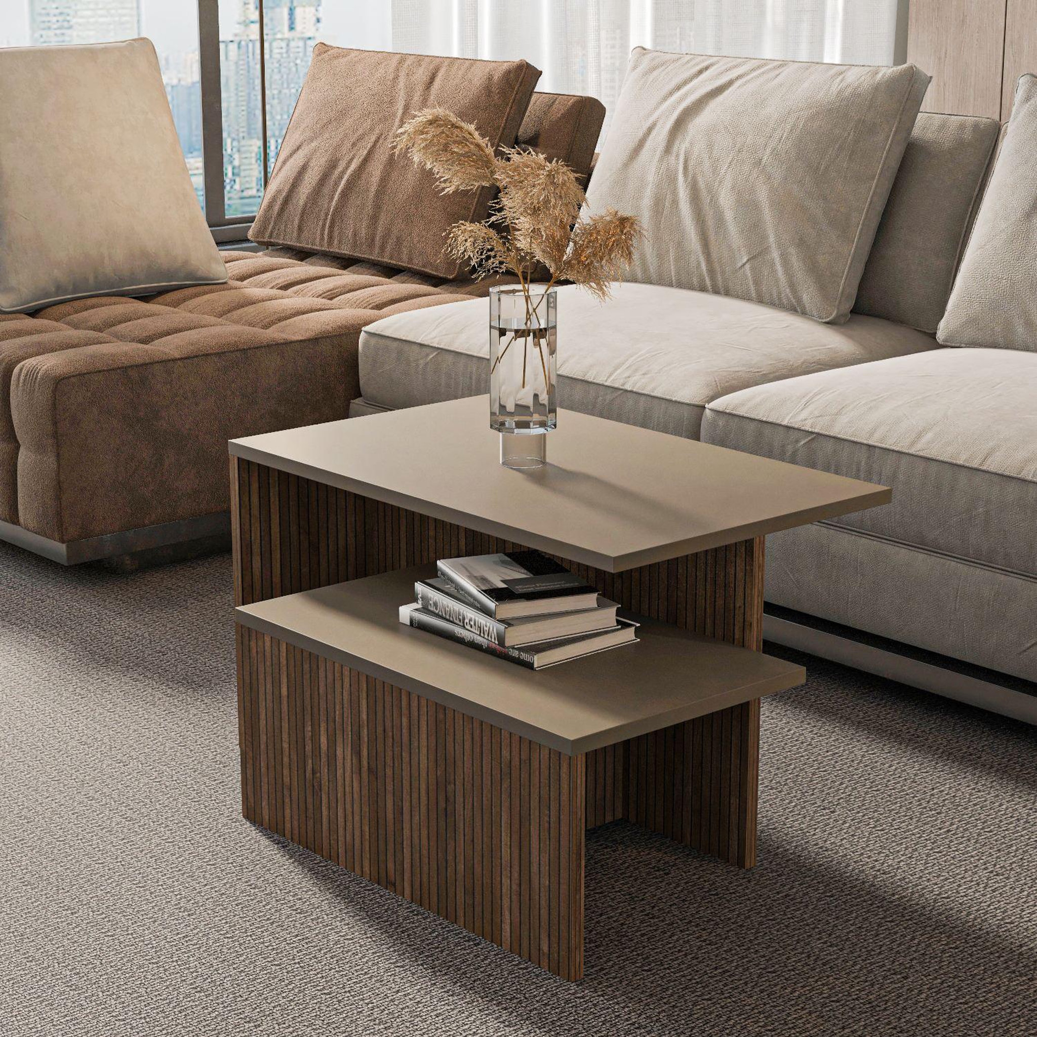 Voir la diapositive 3 : Habitat et Jardin Table gigogne (2 pièces) en bois  twins  72 x 45 x 42 cm - taupe