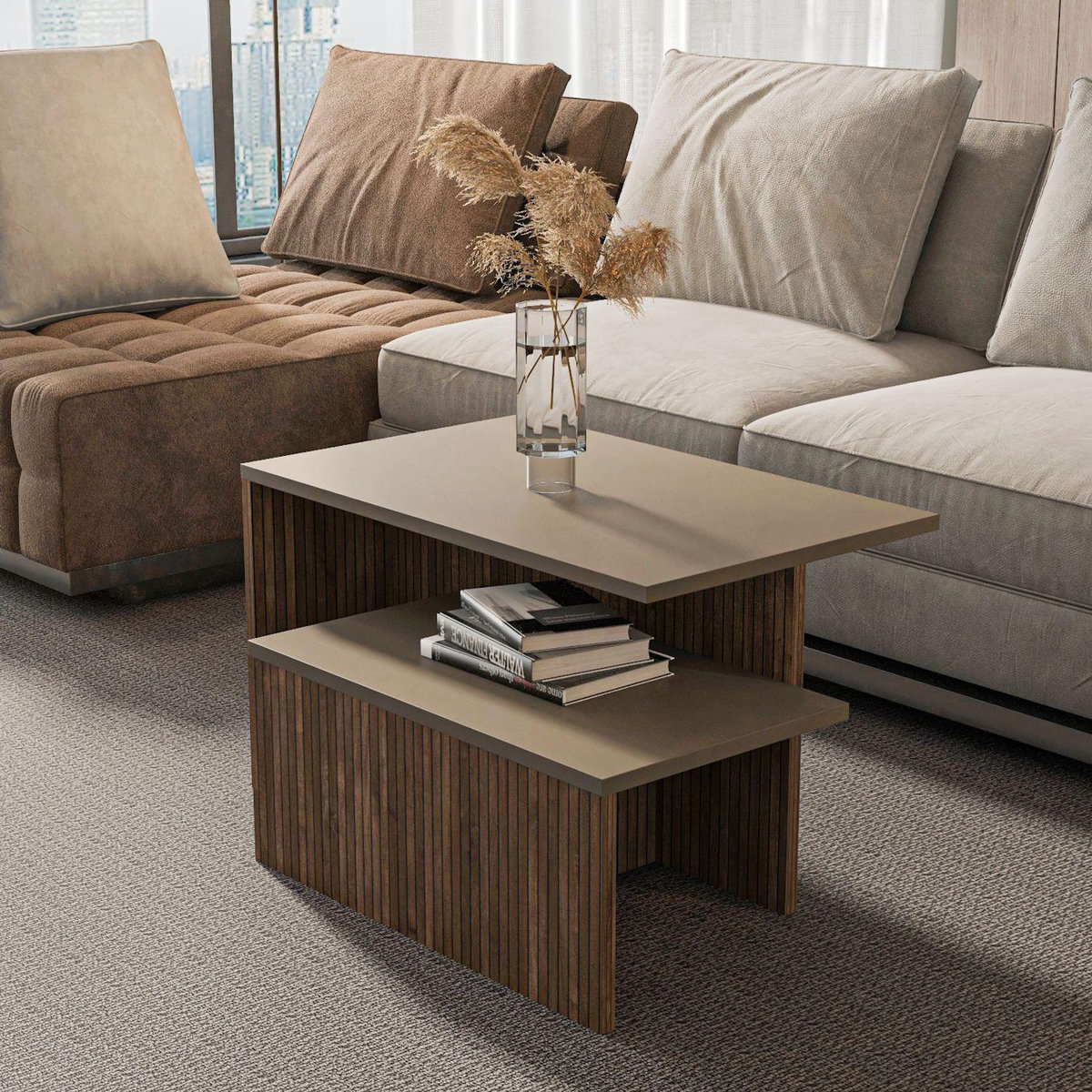 Habitat et Jardin Table gigogne (2 pièces) en bois  Twins  72 x 45 x 42 cm - Taupe