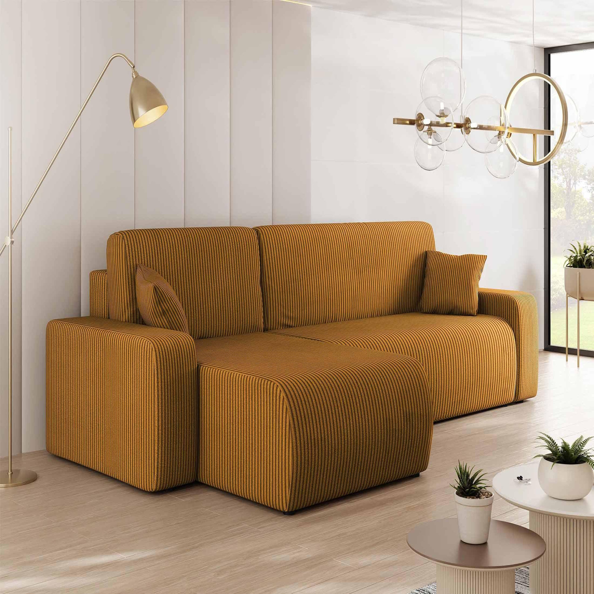 Voir la diapositive 1 : BEST MOBILIER Artemisa - canapé d'angle réversible 4 places - convertible avec coffre - en velours côtelé