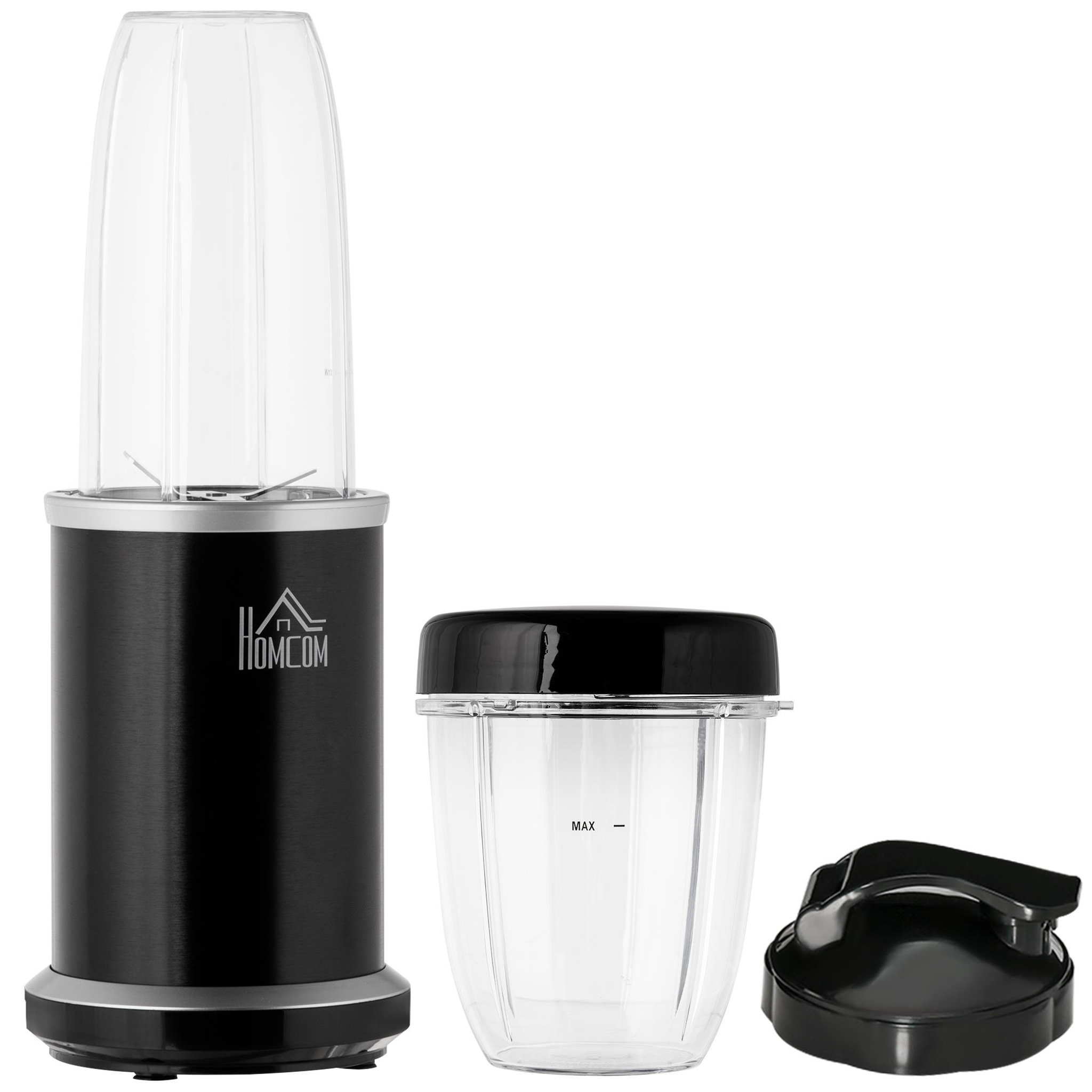 Voir la diapositive 1 : HOMCOM Blender 1000 W - 4 modes - 2 bols 700 ml et 350 ml - système verrouillage sécurité - nettoyage facile - alu. tritan noir