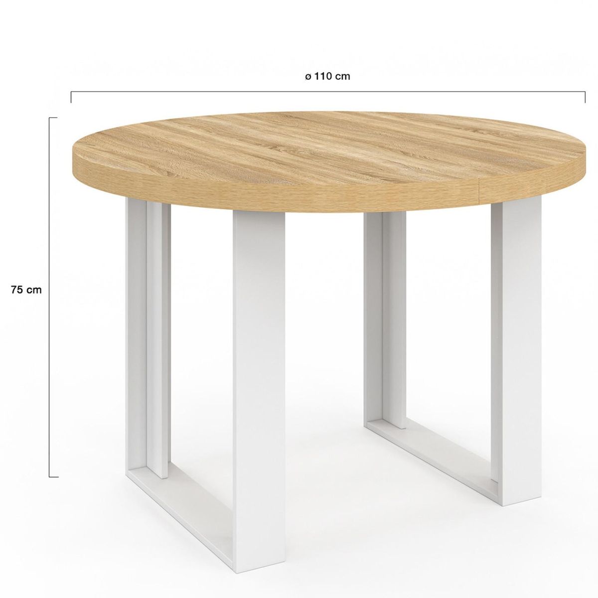 ID MARKET Table à manger fixe ronde PHOENIX 4 personnes bois et blanc 110 cm