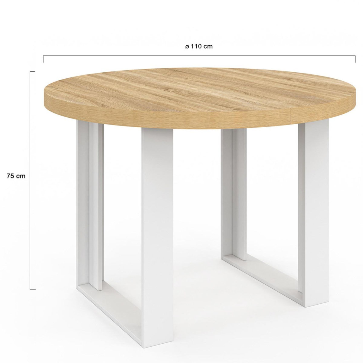 ID MARKET Table à manger fixe ronde PHOENIX 4 personnes bois et blanc 110 cm