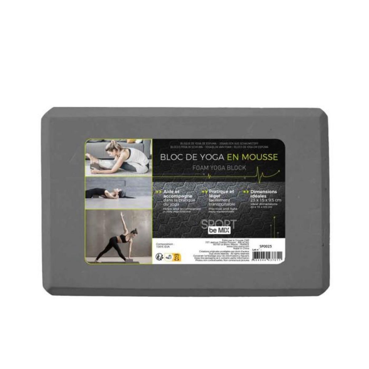 Paris Prix Bloc de Yoga  Mousse  23cm Gris