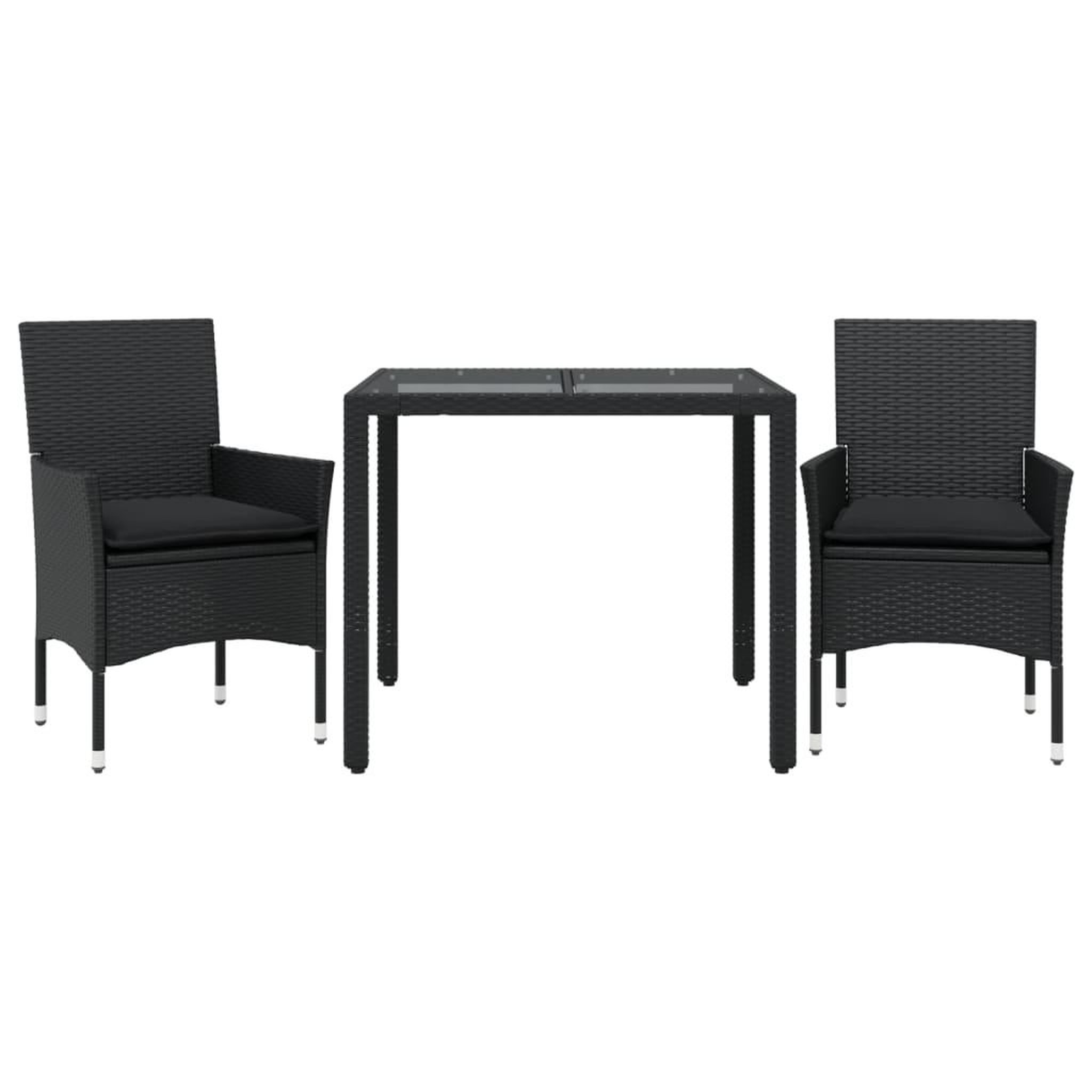 Voir la diapositive 2 : VIDAXL Ensemble a manger de jardin et coussins 3 pcs noir rotin verre