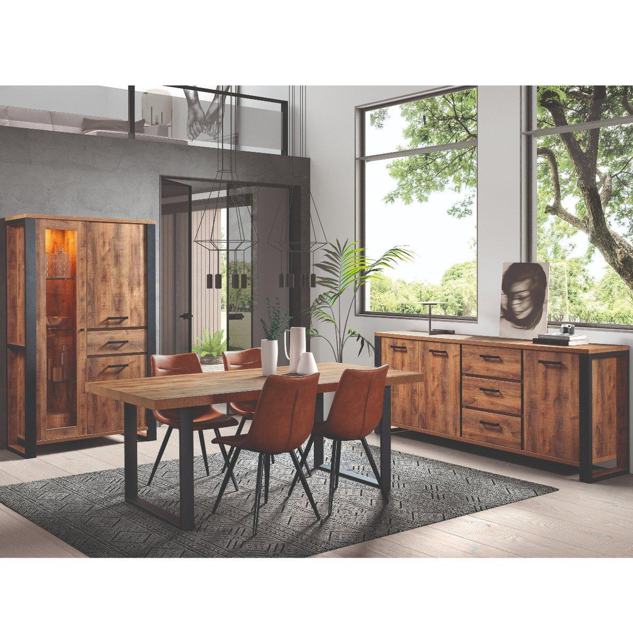 Voir la diapositive 3 : JLC KREATION Buffet bas industriel en bois 3 portes et 3 tiroirs MONA