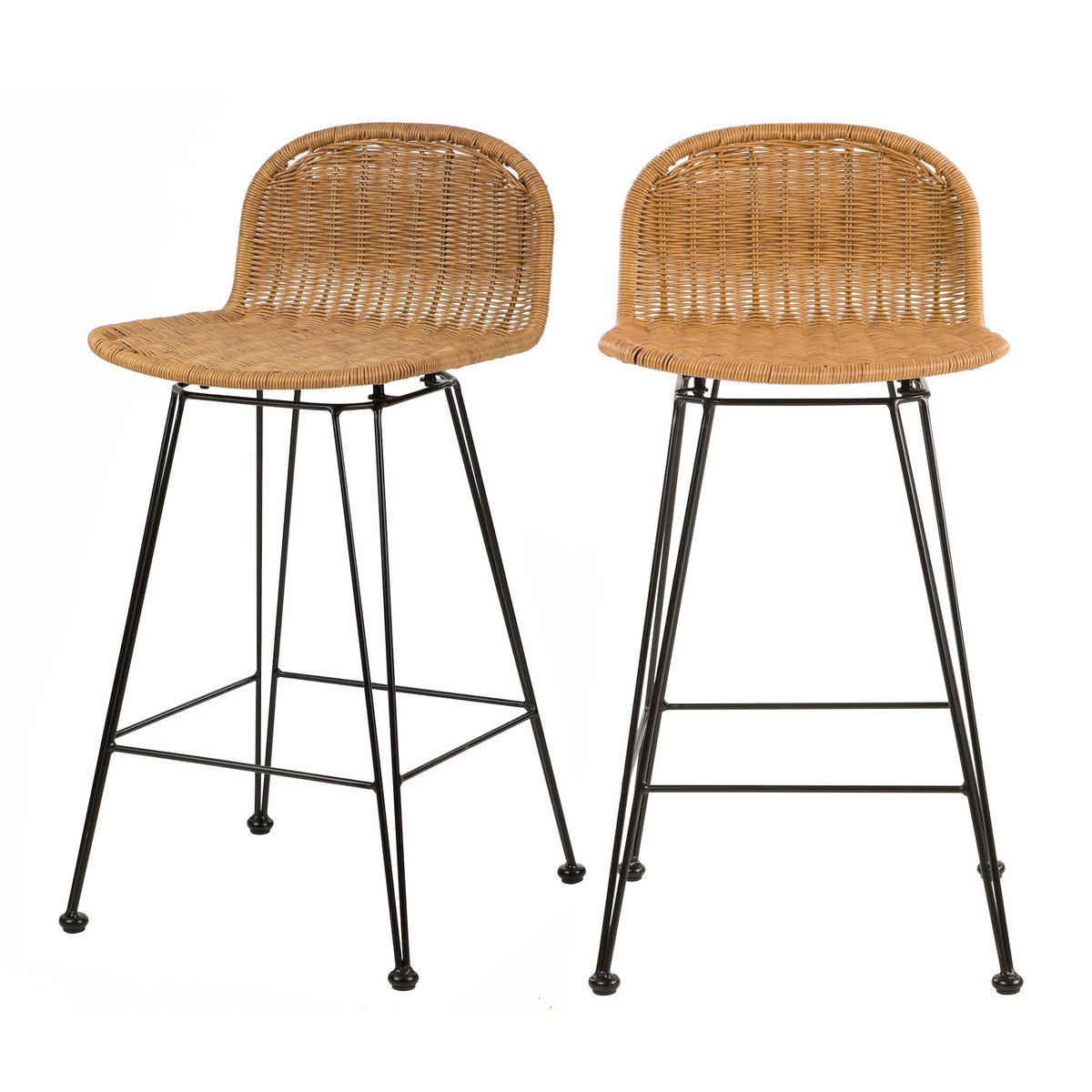 Rendez vous déco Lot de 2 chaises de bar mi-hauteur 63 cm en résine tressée marron - Jigani
