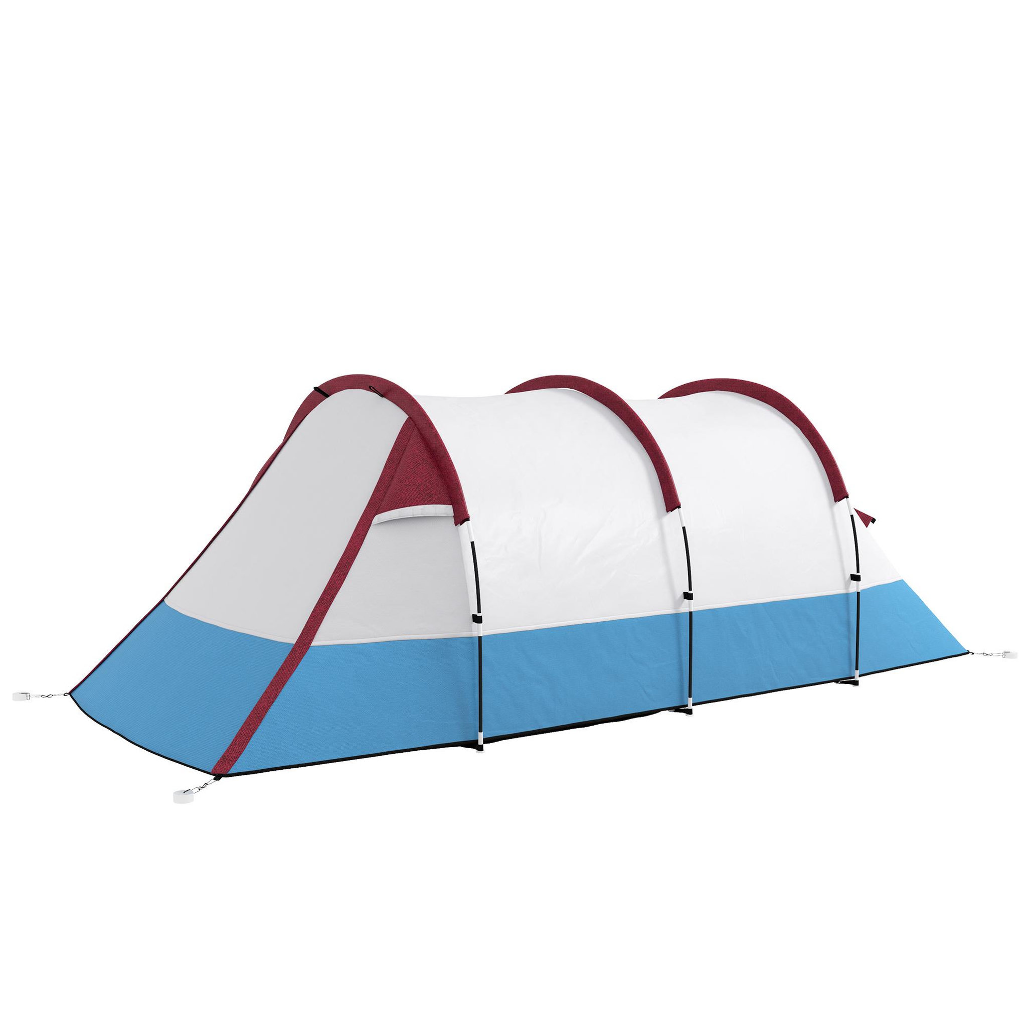 Voir la diapositive 4 : OUTSUNNY Tente de camping 2-3 pers. Porche étanche 2000 mm 3 portes sac de transport rouge