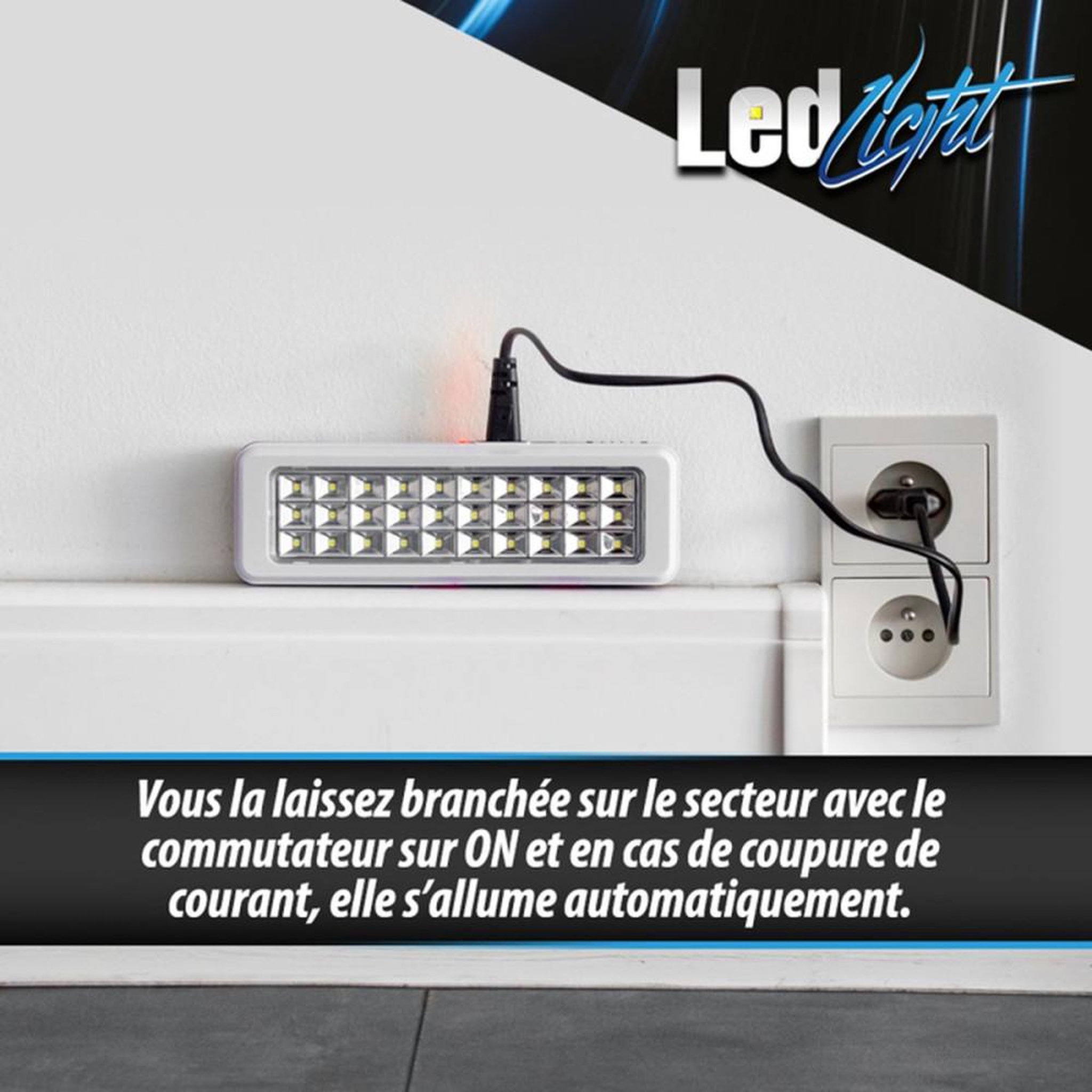 Voir la diapositive 5 : Lampe de secours rechargeable 30 LED anti-blackout, poignée rétractable, 2 modes de luminosité