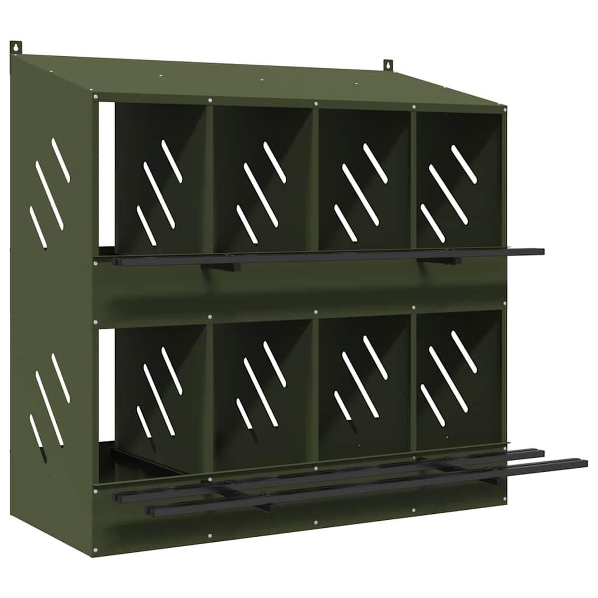 Voir la diapositive 2 : VIDAXL Nichoir a poules avec 8 compartiments vert olive metal
