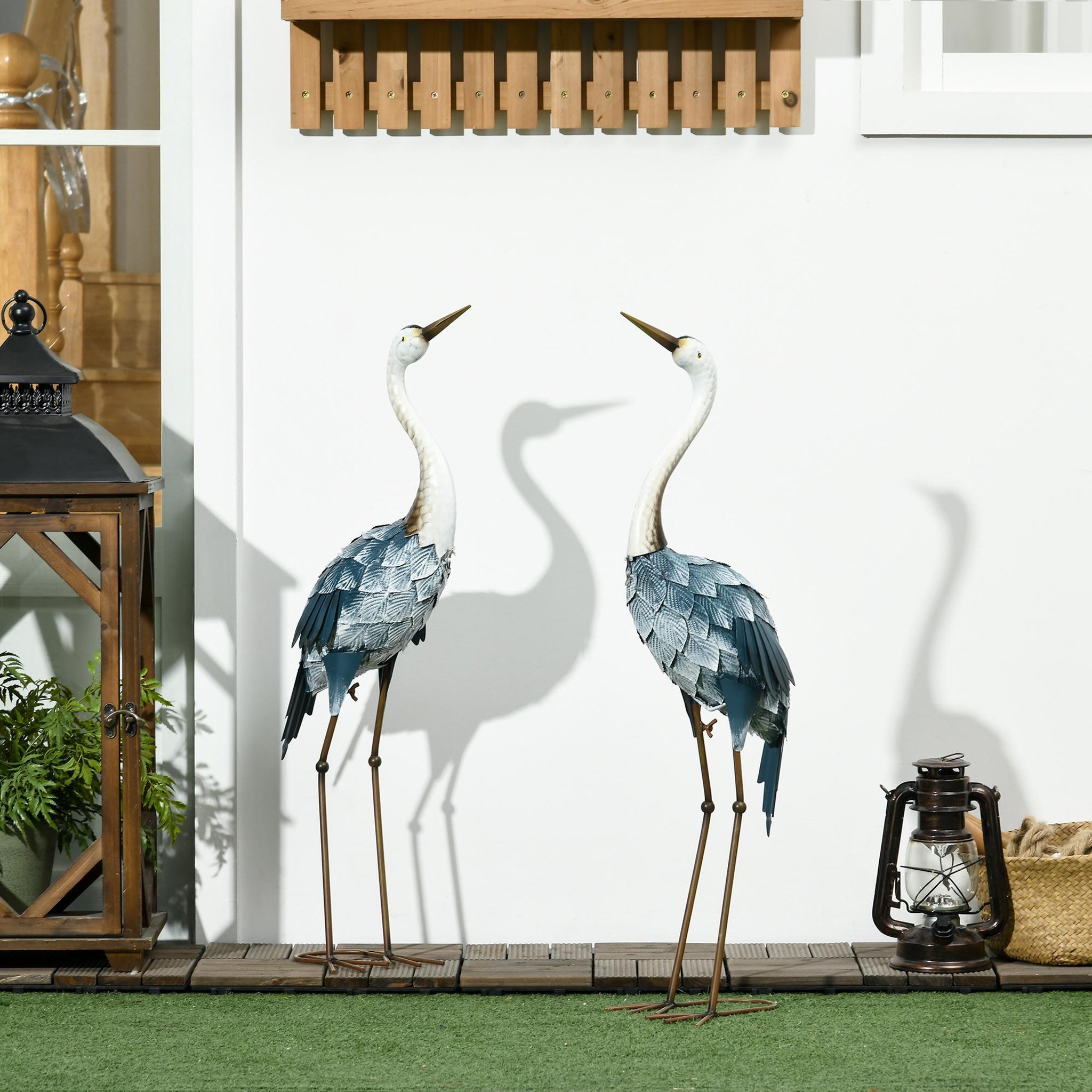 Voir la diapositive 2 : OUTSUNNY Lot de 2 statues de jardin grues acier