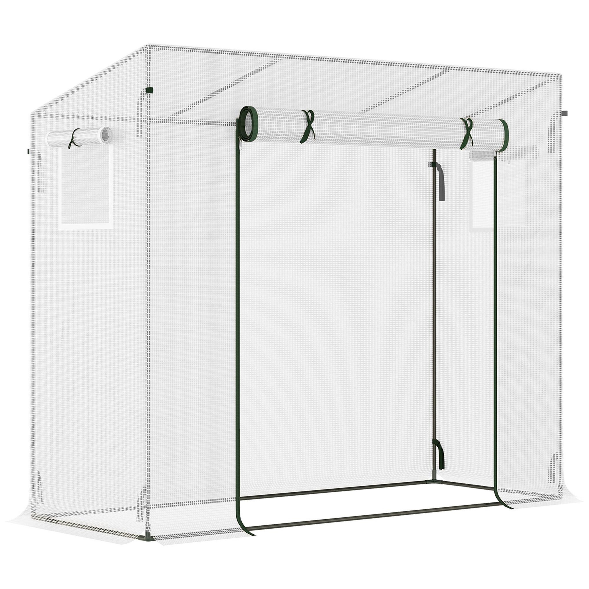 OUTSUNNY Serre de jardin 2 fenêtres moustiquaires porte enroulable zippée dim. 200 x 76 x 168 cm acier pe blanc