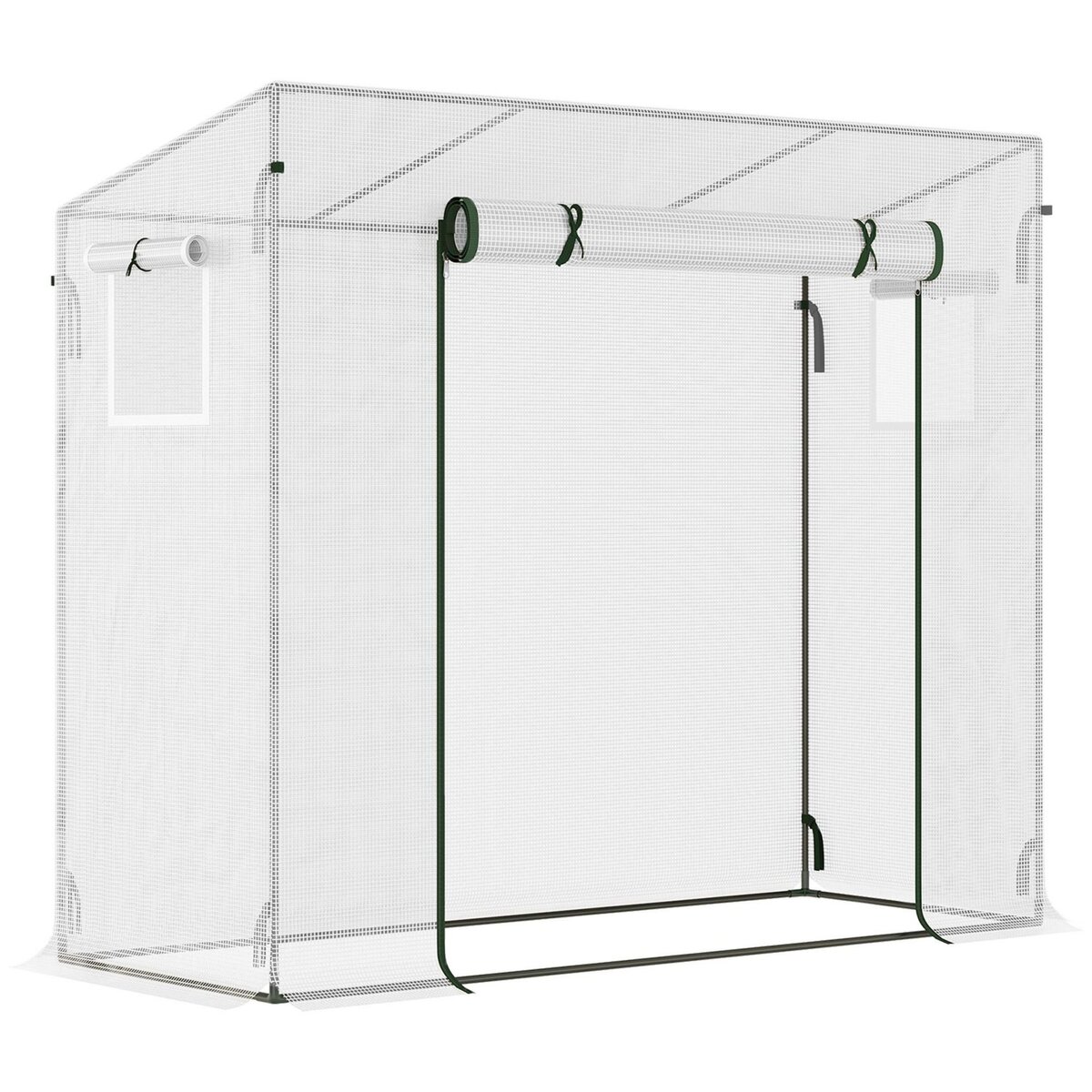 OUTSUNNY Serre de jardin 2 fenêtres moustiquaires porte enroulable zippée dim. 200 x 76 x 168 cm acier PE blanc