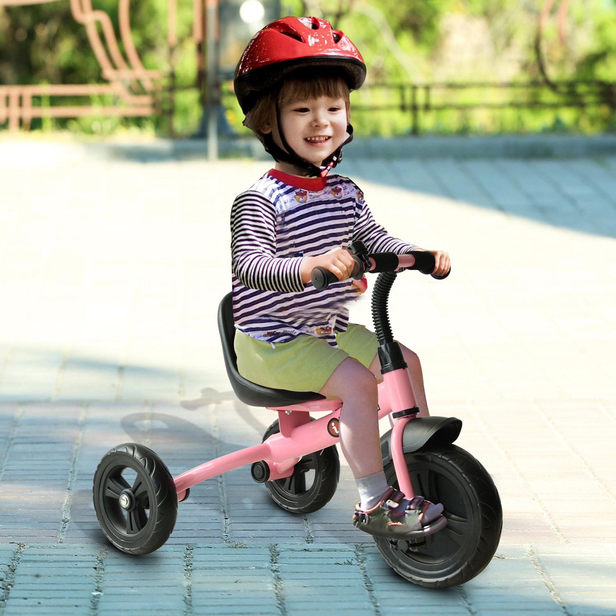 Voir la diapositive 2 : HOMCOM Tricycle enfants multi-équipé garde-boue sonnette pédales antidérapantes siège réglable 2 positions avec dossier