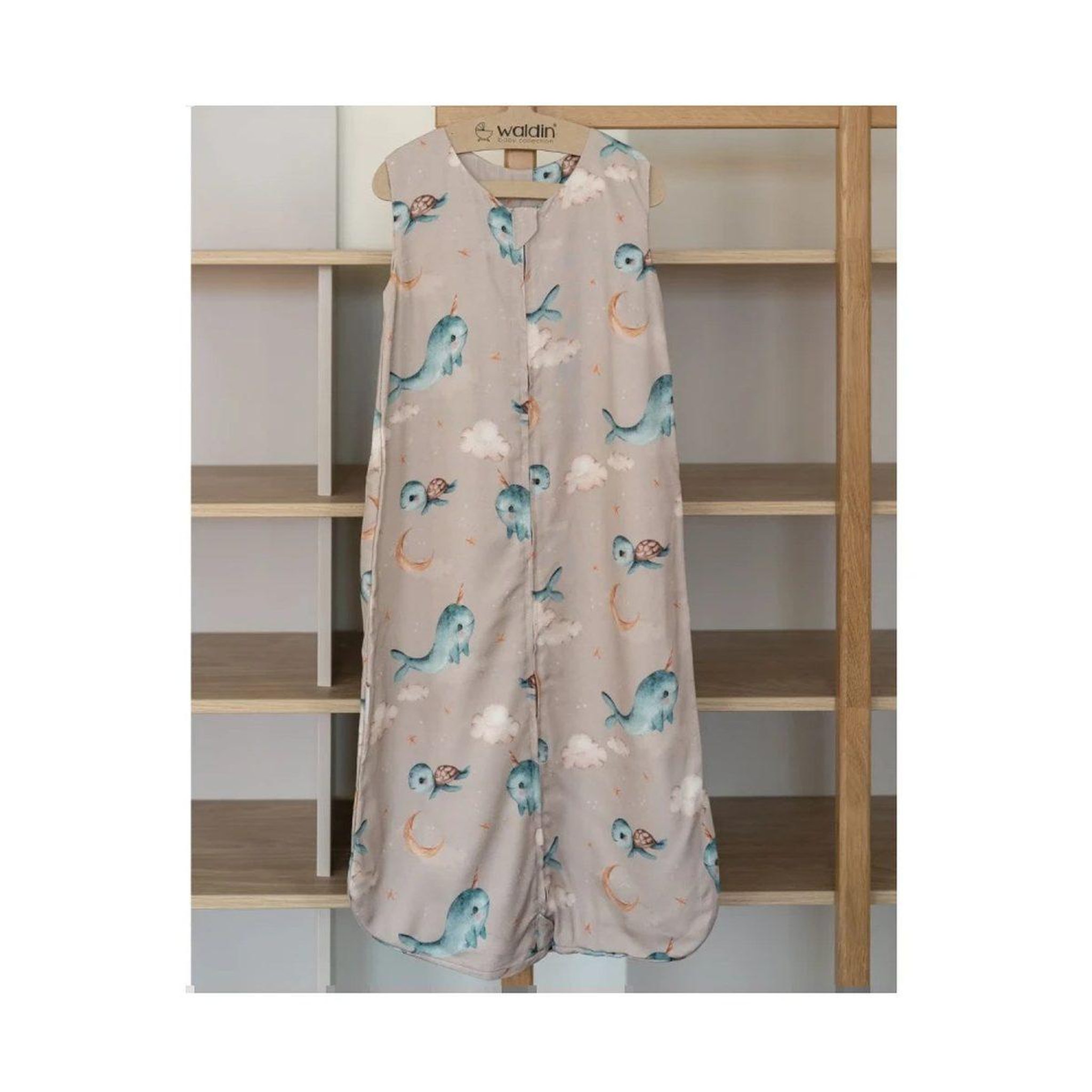 Voir la diapositive 4 : WALDIN Gigoteuse en bambou 50 × 90 cm 0,5 TOG - taille M - motif baleine, beige foncé