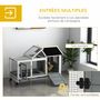 Voir la diapositive 6 : PAWHUT Clapier à lapin sur roulettes cage à lapin porte, rampe trappe verrouillables toit ouvrant niche bois sapin acier gris blanc
