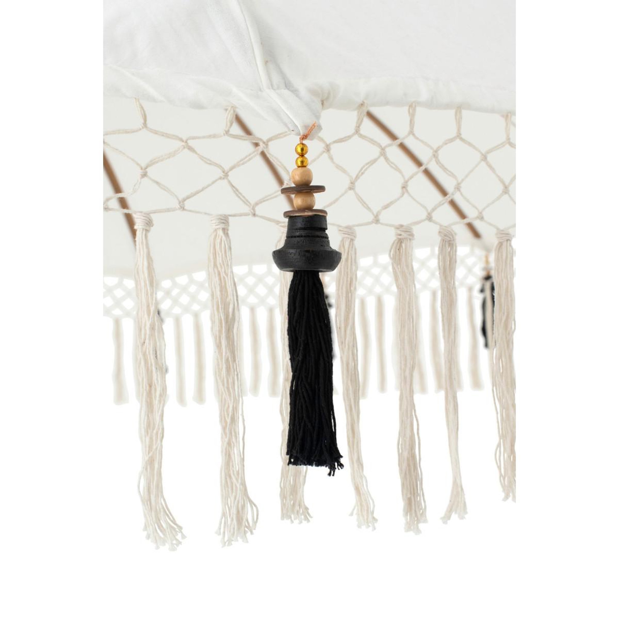 Voir la diapositive 2 : J-LINE Parasol rond à franges  flavie  180cm écru & noir