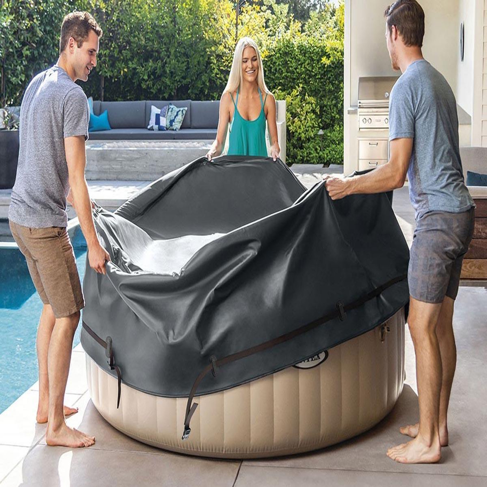 Voir la diapositive 2 : INTEX Couverture thermique pour spa gonflable PureSpa rond 8 places - Intex