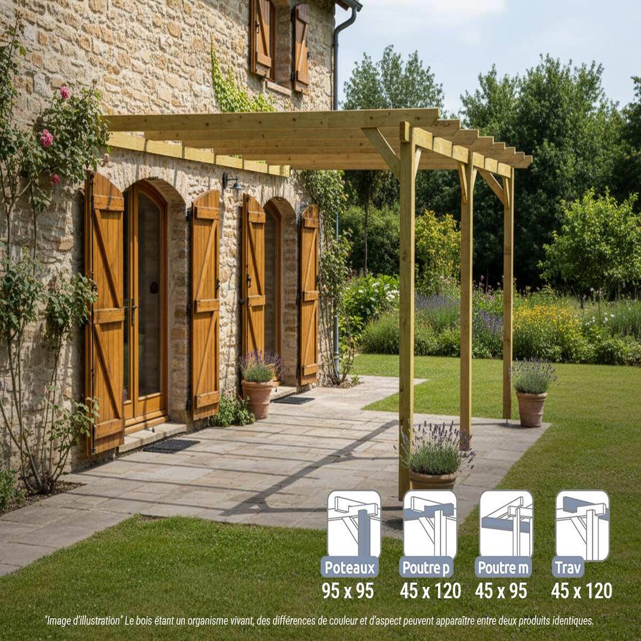 JARDIDECO Pergola adossée en bois massif narbonne 510 x 300 cm - maderland