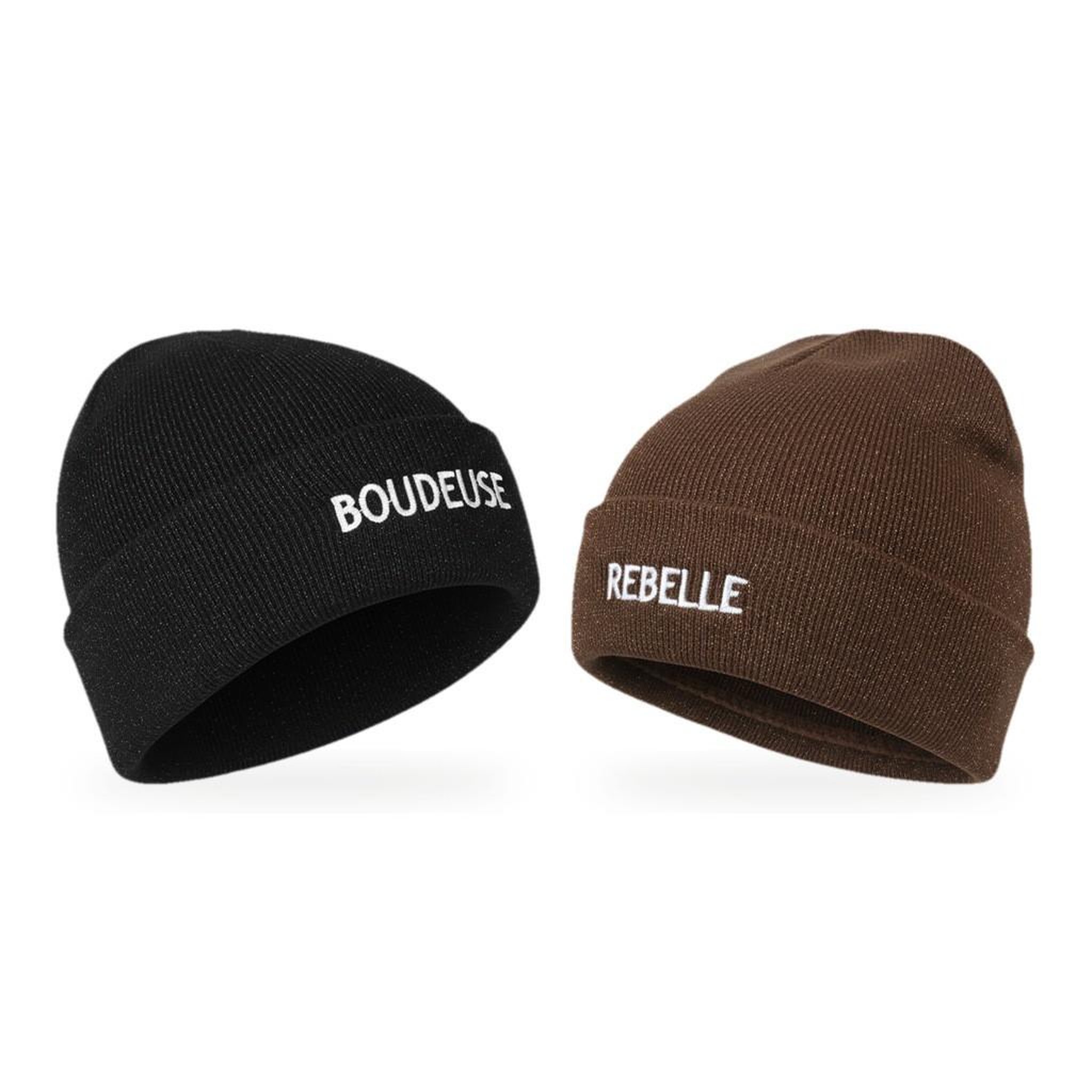 Voir la diapositive 1 : OZABI OZABI Bonnets Femme Fil Lurex Pailleté Message Brodé - Pack de 2 (Lot)