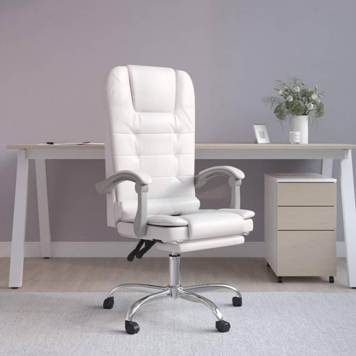 VIDAXL Fauteuil de massage inclinable de bureau Blanc Similicuir