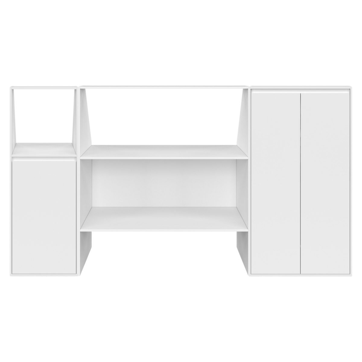 ID MARKET Ensemble étagère 2 niveaux, armoire 2 portes et armoire 1 porte + 1 niche sous pente TOMI blanc