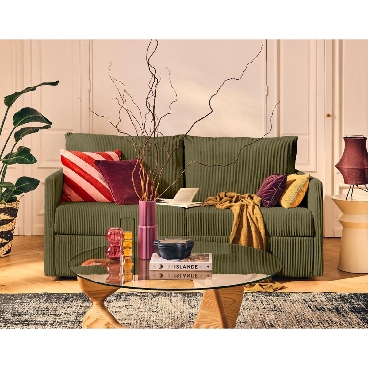 BEST MOBILIER Ottawa - canapé 3 places convertible express couchage quotidien 140 cm matelas 12 cm en velours côtelé