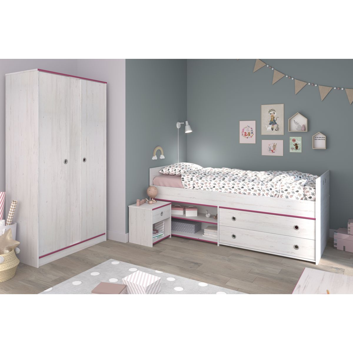 Lit 2 tiroirs 2 niches 90x200cm REVERSO