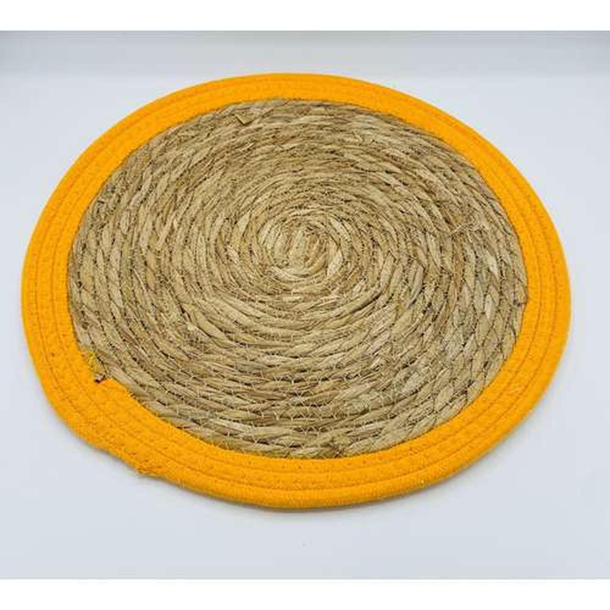 Voir la diapositive 2 : TOILINUX Lot de 6 sets de table rond en roseau et coton Pop
