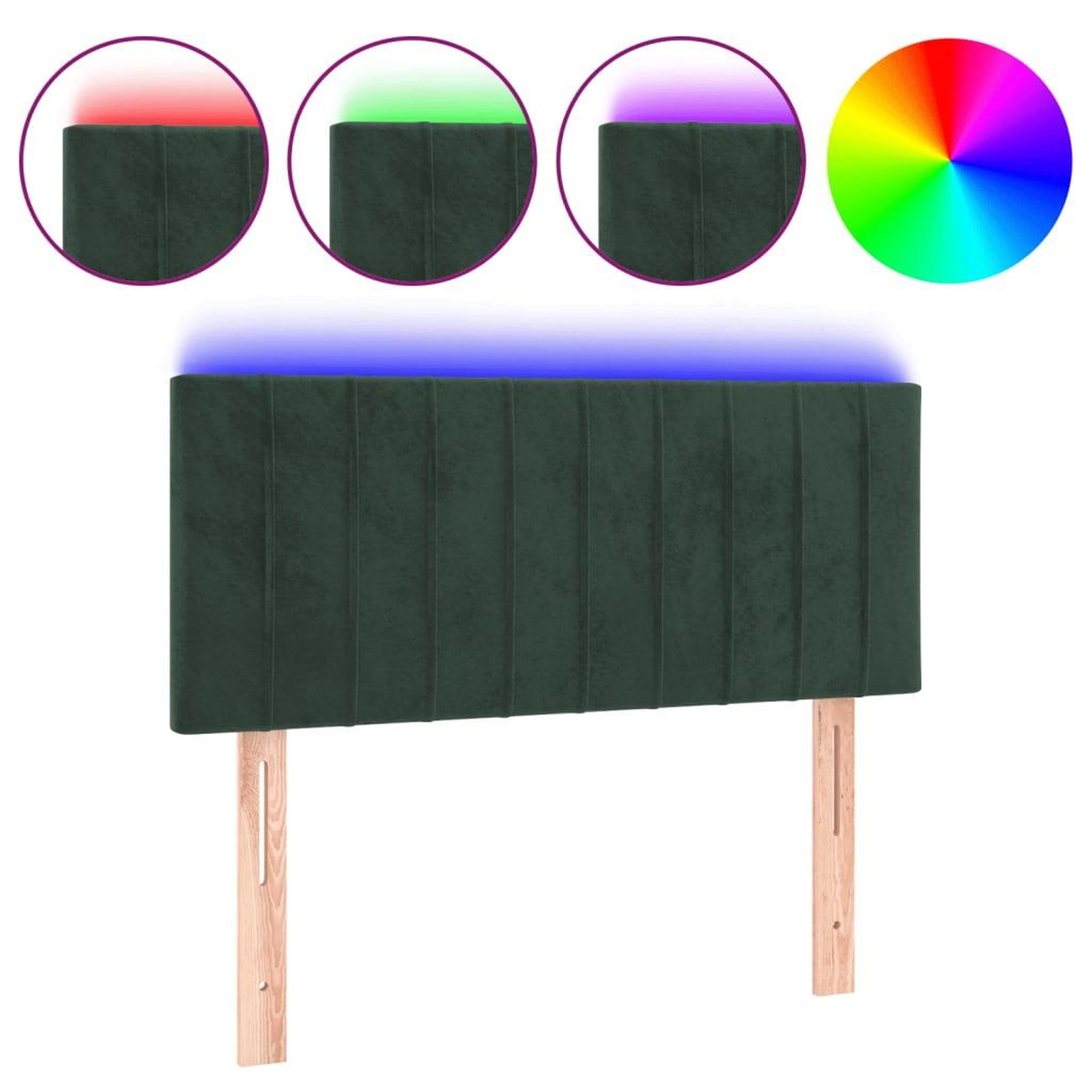 Voir la diapositive 2 : VIDAXL Tete de lit a LED Vert fonce 80x5x78/88 cm Velours