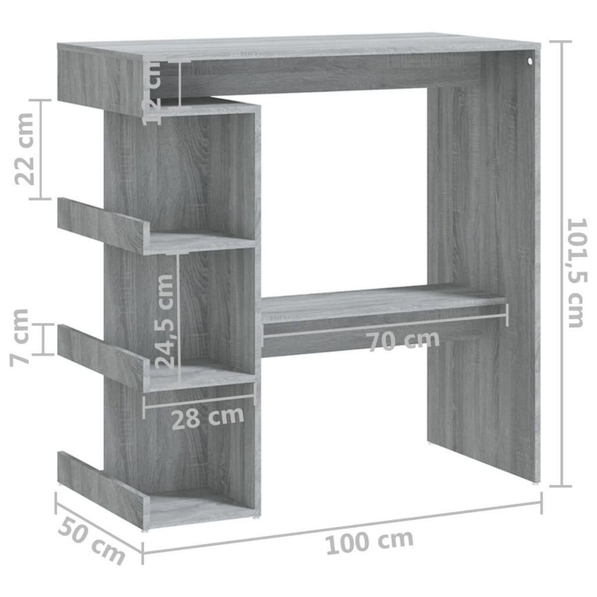 VIDAXL Table de bar et etagere de rangement Sonoma gris 100x50x101,5cm