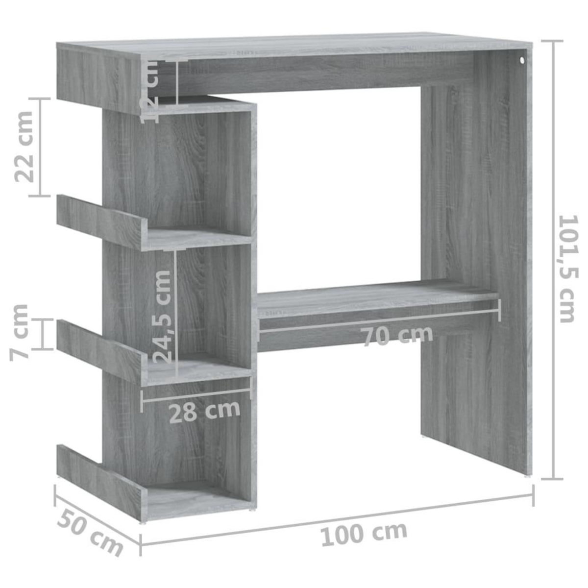 VIDAXL Table de bar et etagere de rangement Sonoma gris 100x50x101,5cm