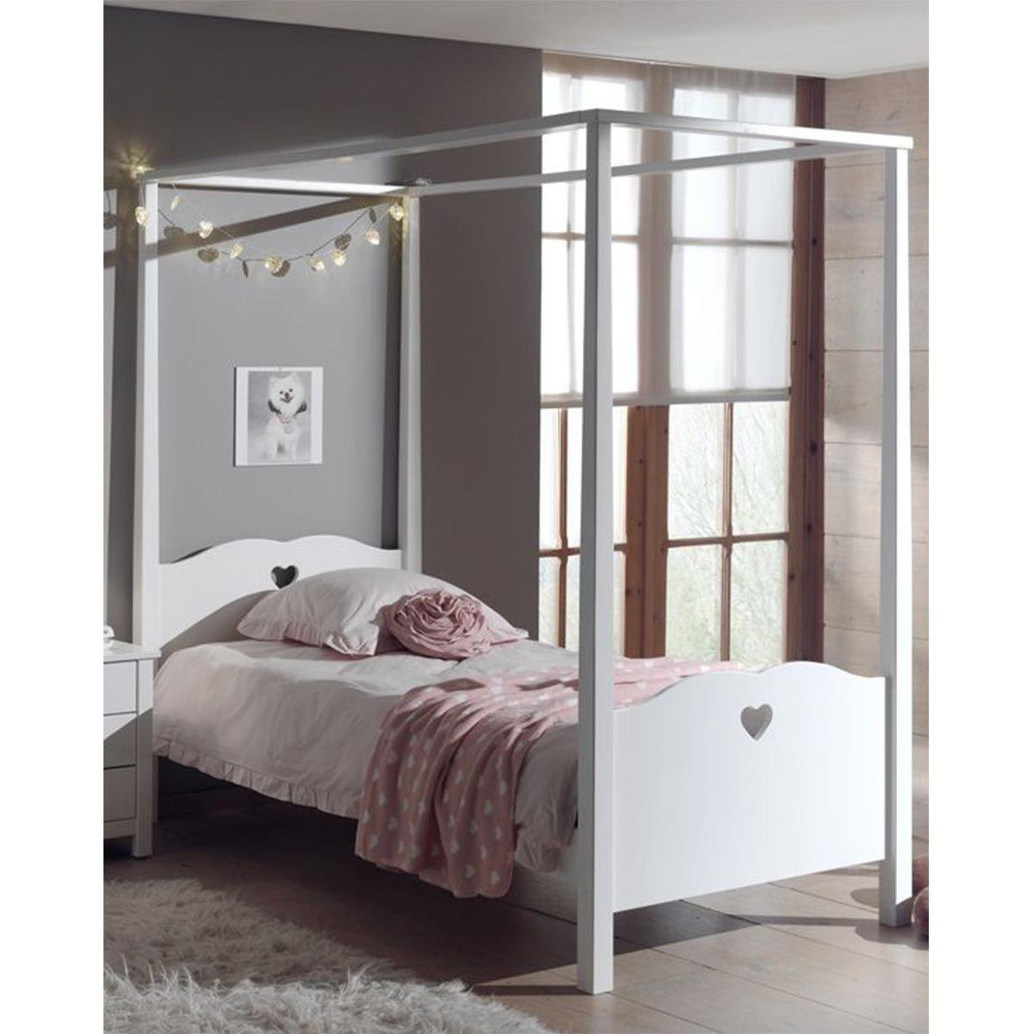 Paris Prix Pack - lit à baldaquin enfant & sommier  amori  90x200cm blanc