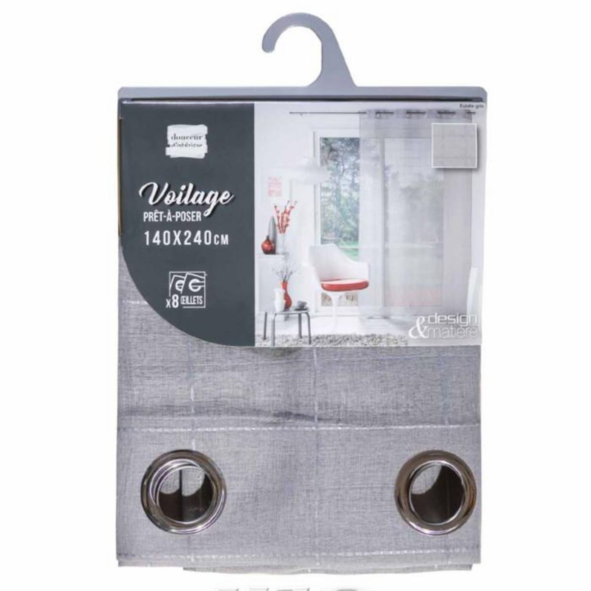 Paris Prix Rideau Voilage à Œillets  Eulalie  140x240cm Gris