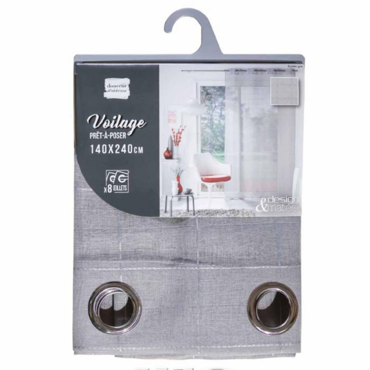 Paris Prix Rideau Voilage à Œillets  Eulalie  140x240cm Gris