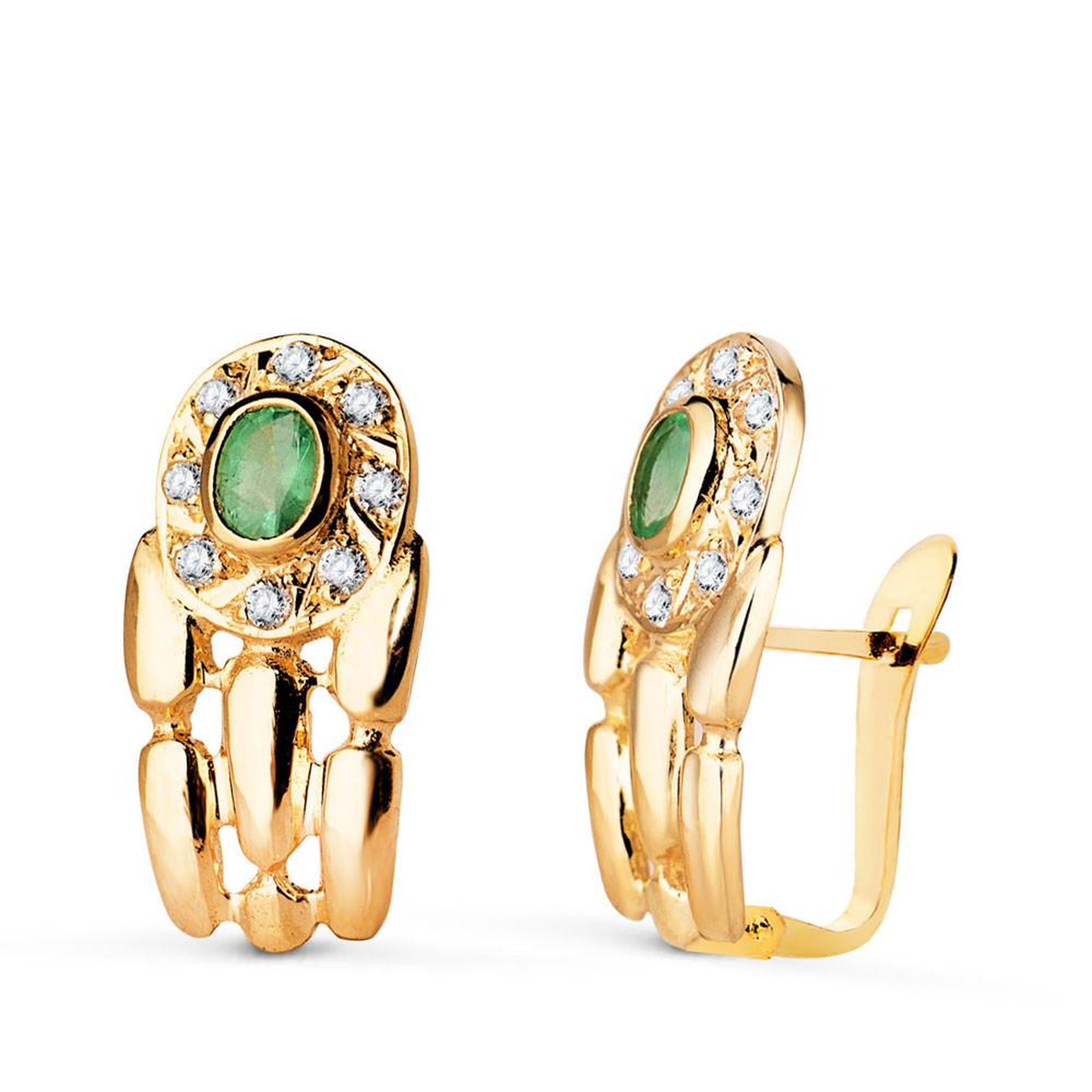 L'ATELIER D'AZUR Boucles d'Oreilles Or 18 Carats 750 Jaune Emeraudes et Zirconiums - Collection Panthère