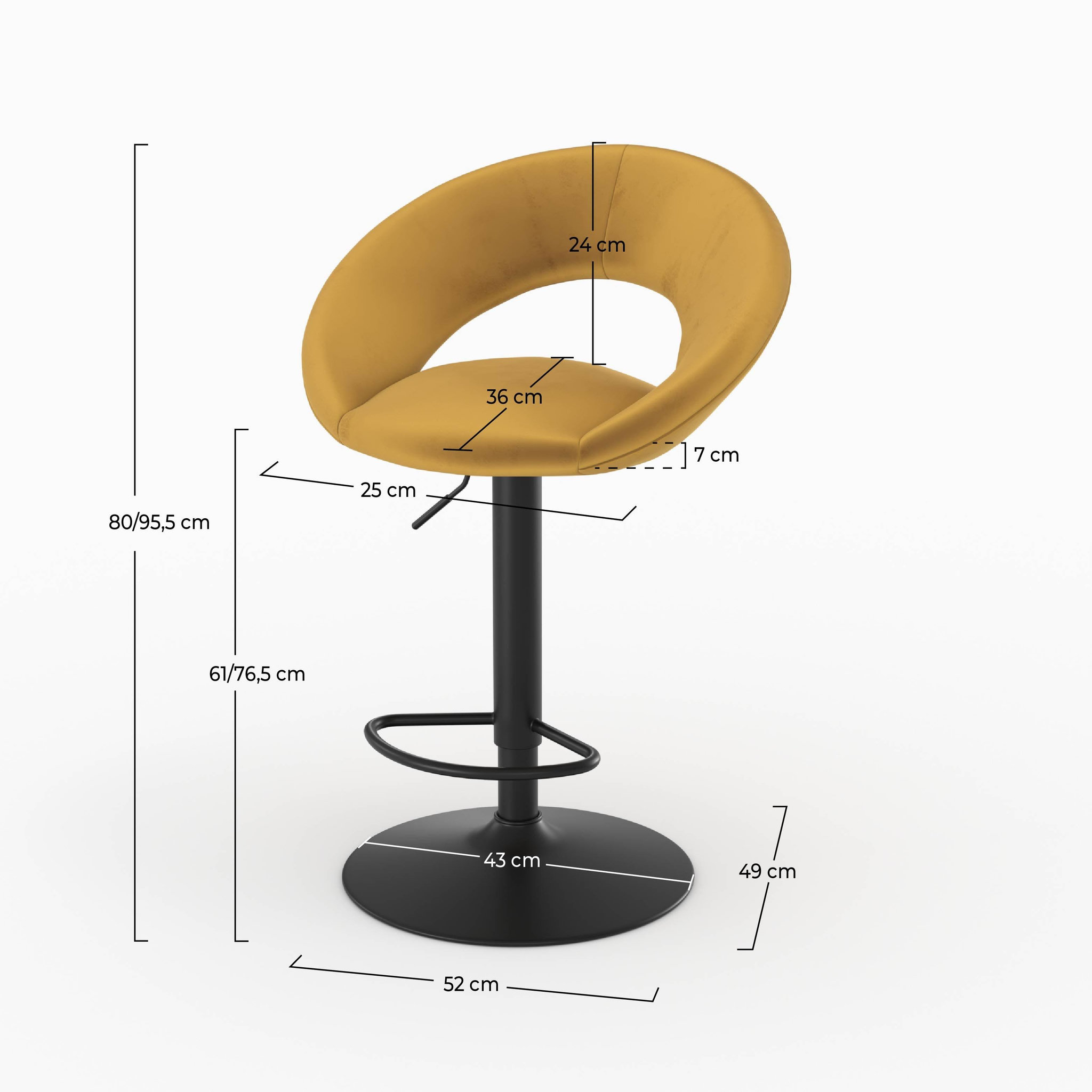 Voir la diapositive 4 : MAISON PAVANE Lot de 2 chaises de bar en velours jaune curry 61/76,5 cm-cloclo