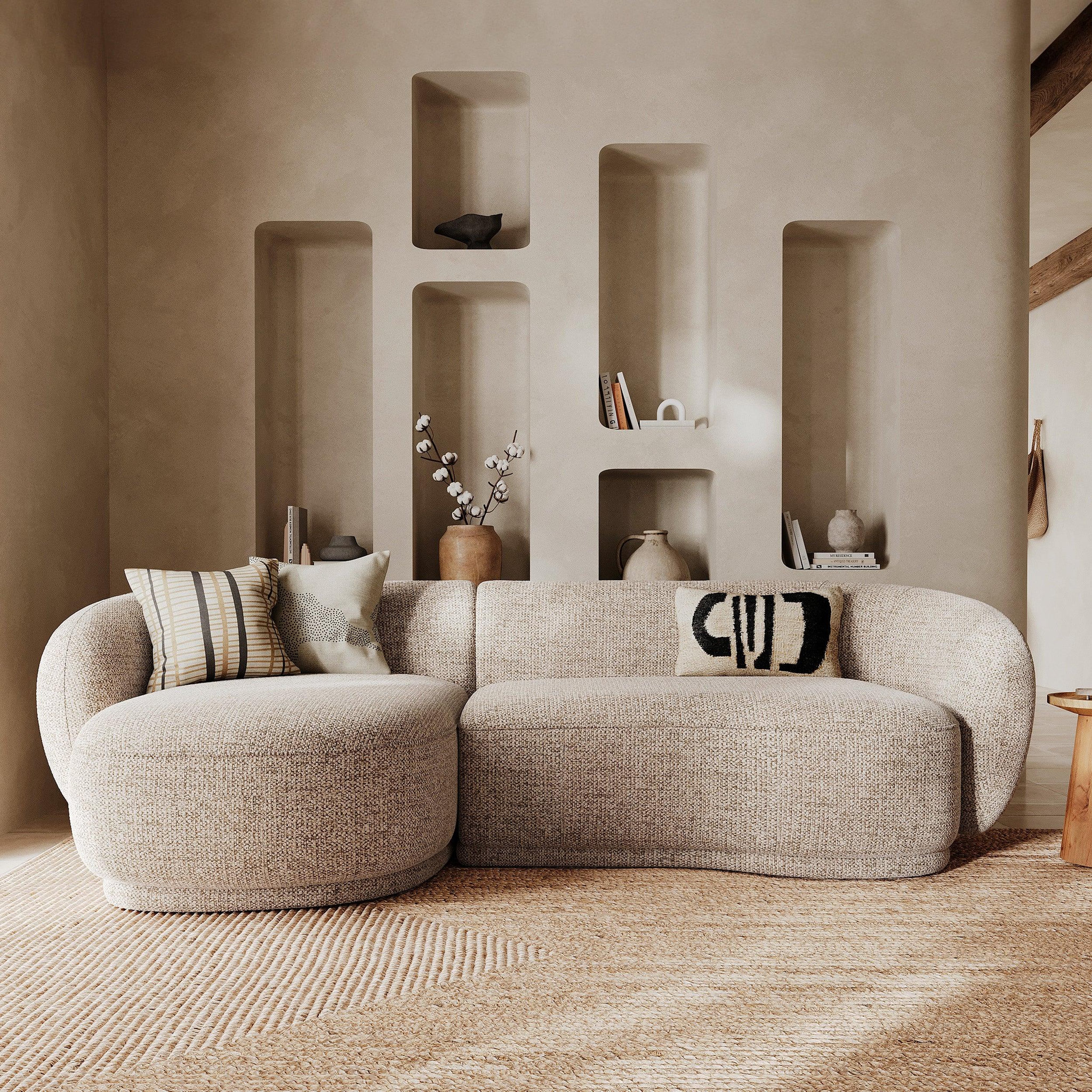 Voir la diapositive 2 : MAISON PAVANE Canapé d'angle modulable 4 places en tissu beige chiné-nova