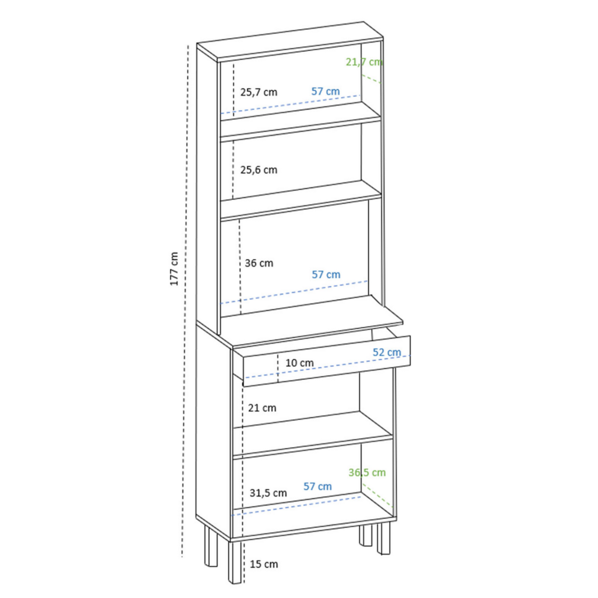 ID MARKET Buffet de cuisine 60 CM CINA 2 portes + tiroir façon hêtre et noir