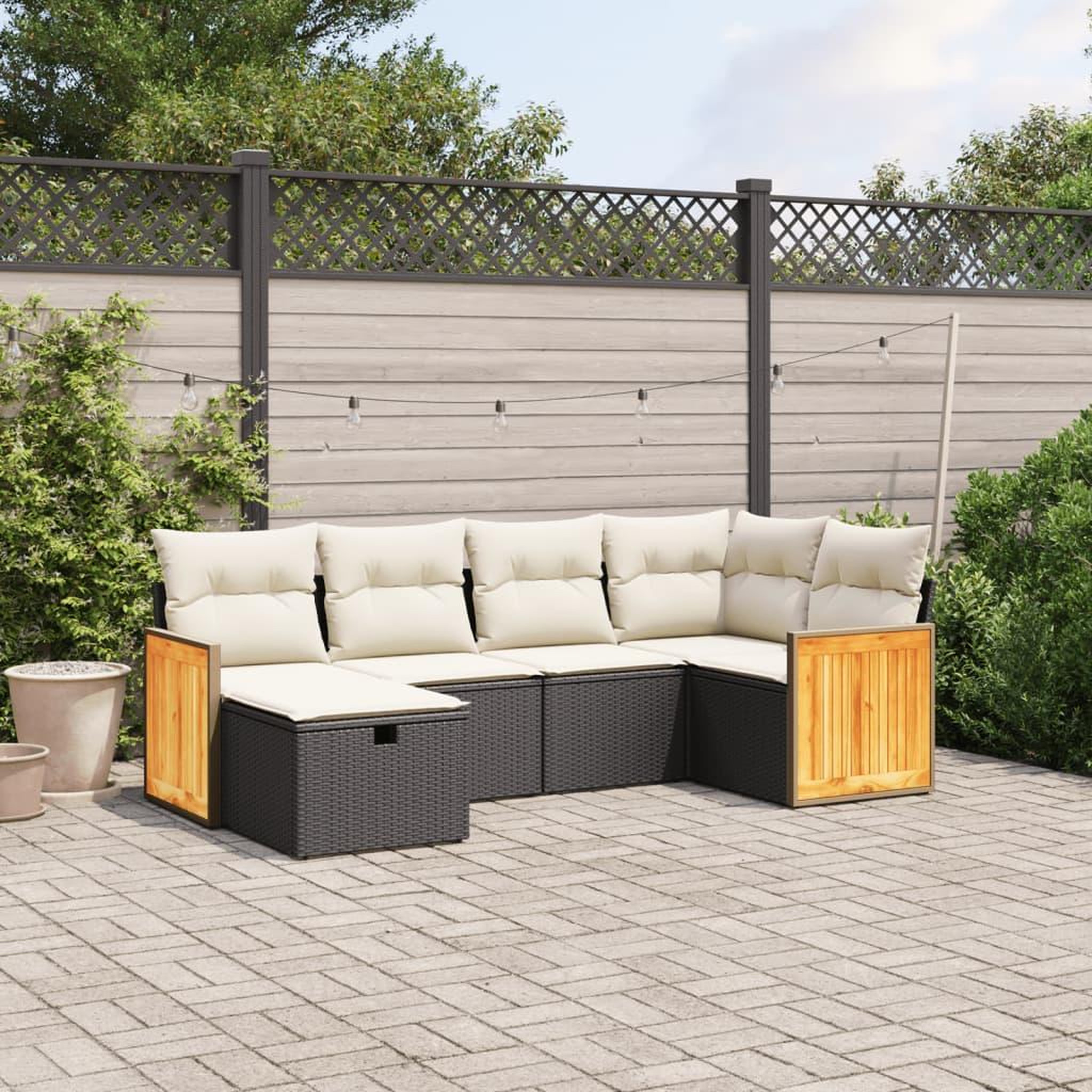 VIDAXL Salon de jardin 6 pcs avec coussins noir resine tressee