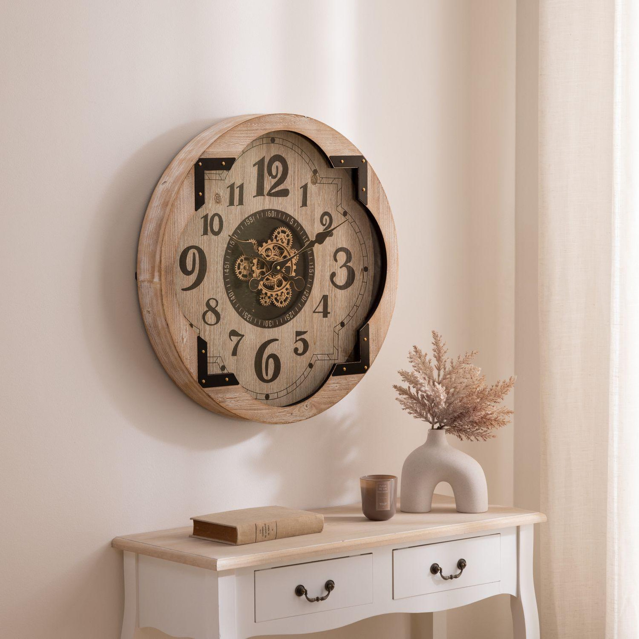 Voir la diapositive 2 : ATMOSPHERA Horloge en bois mckenzie - beige