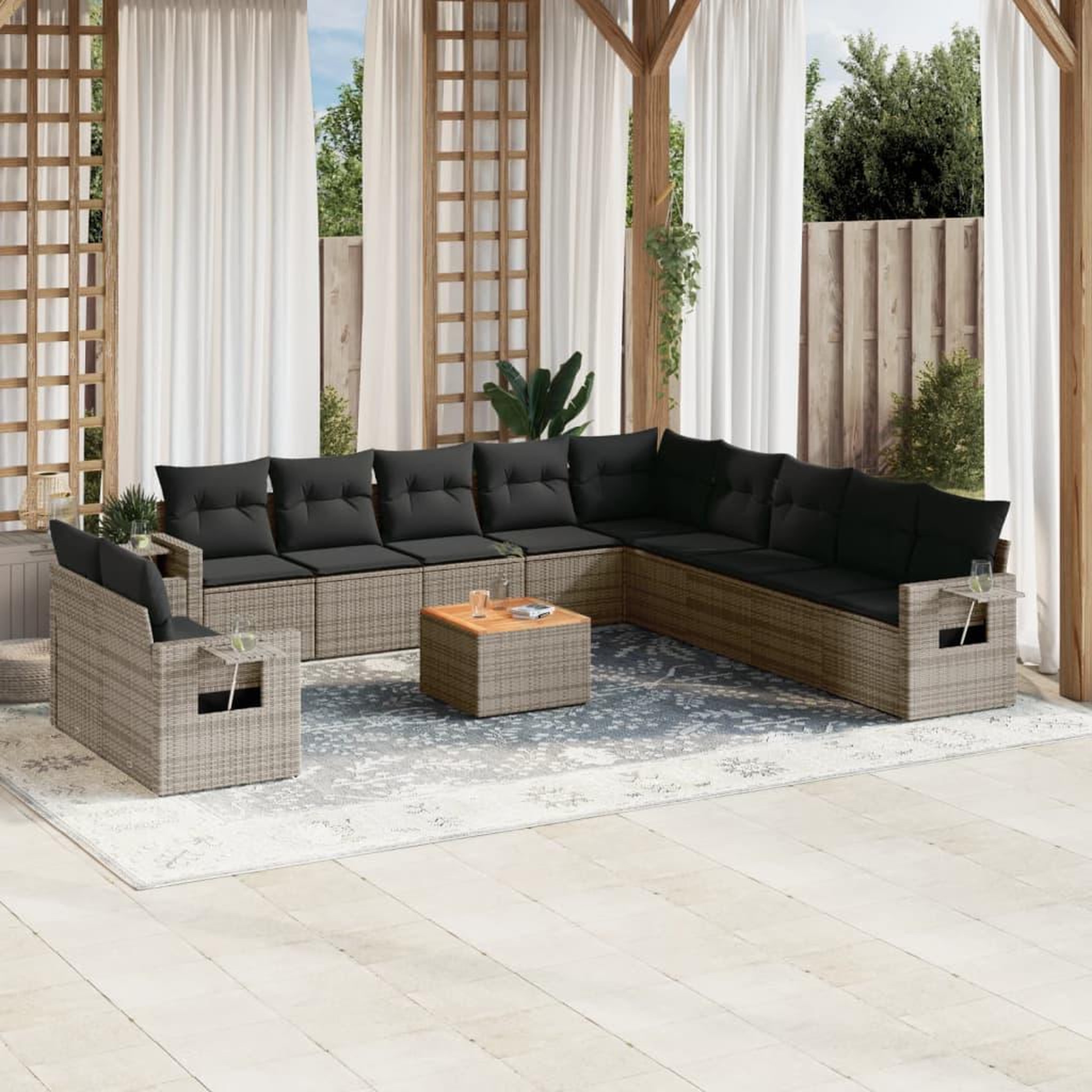 VIDAXL Salon de jardin avec coussins 12 pcs gris resine tressee