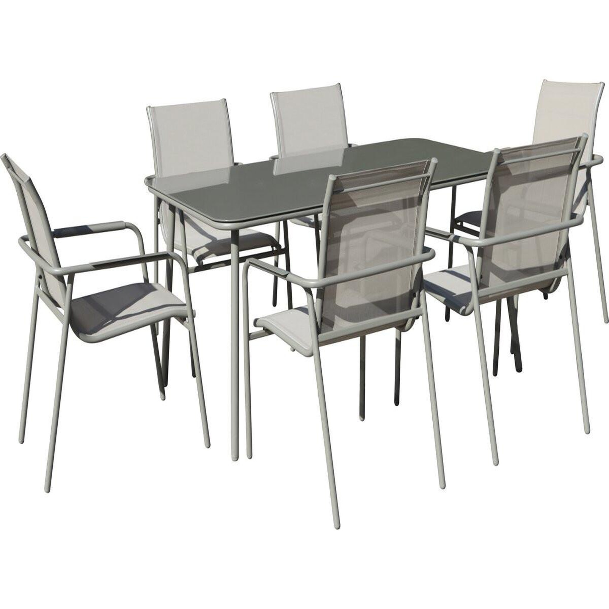 Habitat et Jardin Salon de jardin repas métal  malaga  - 6 places - gris