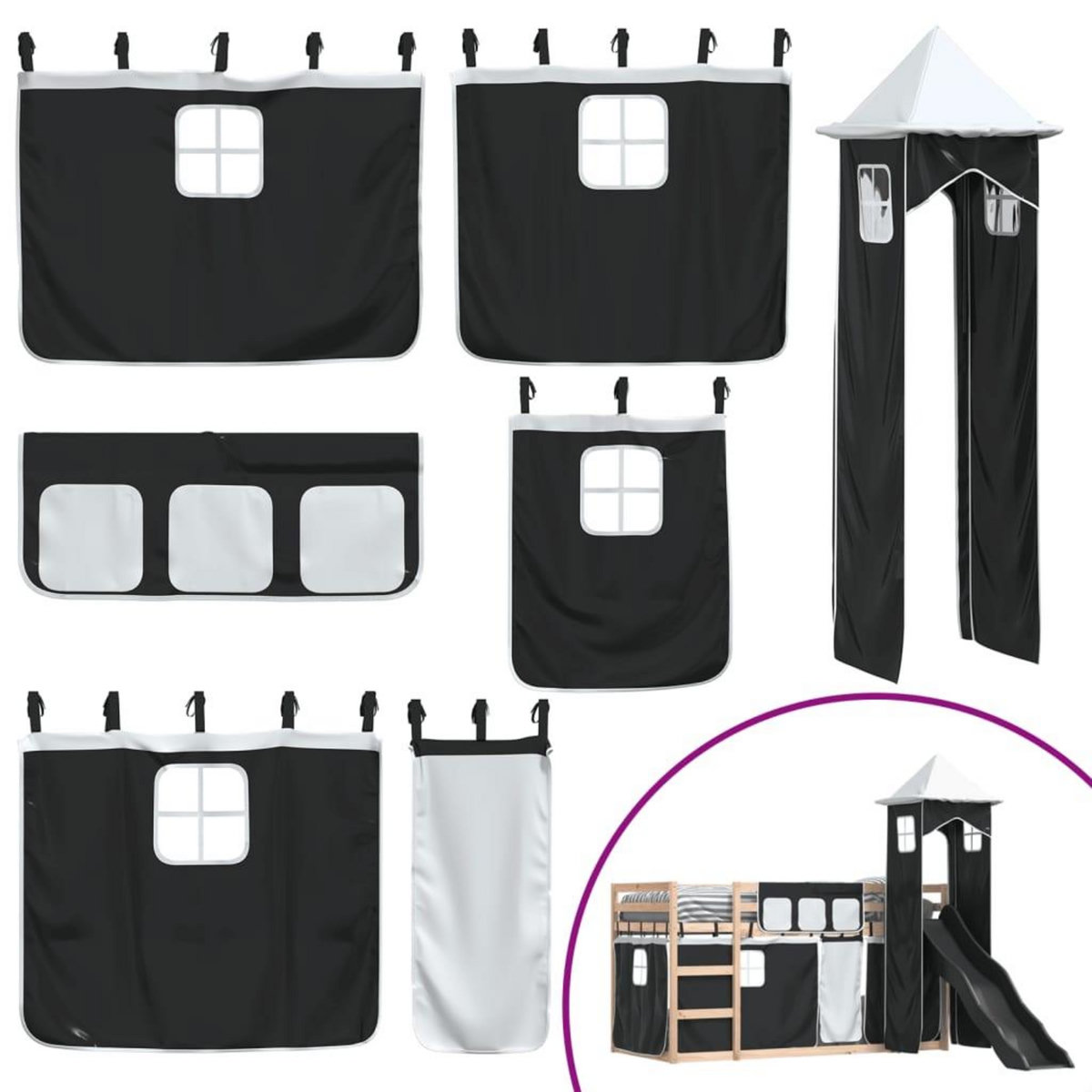 VIDAXL Lit superpose sans matelas avec toboggan blanc noir 90x190 cm