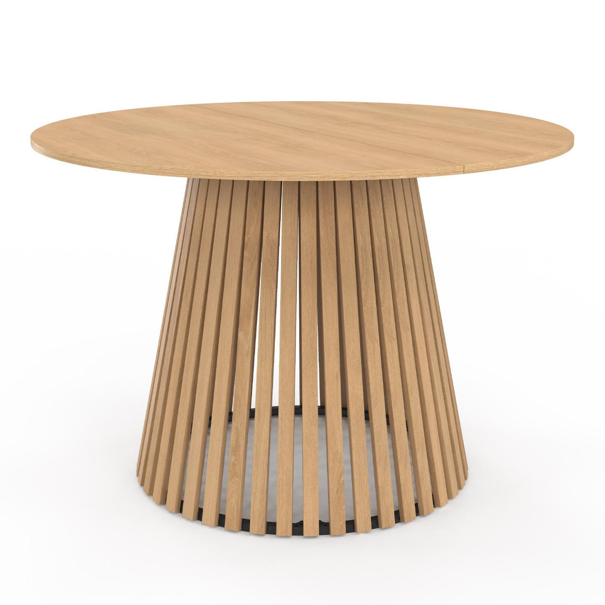 Voir la diapositive 3 : ID MARKET Table à manger ronde carmen 6 personnes pied bois en lattes et plateau bois 110 cm